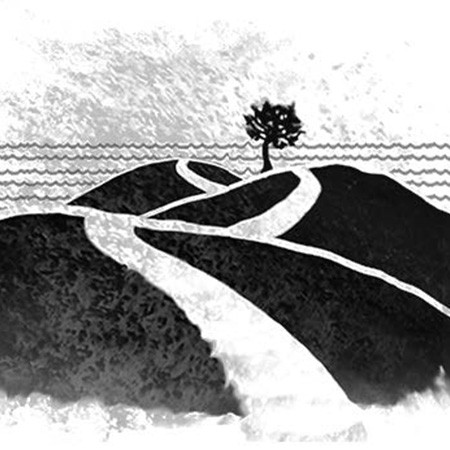 The Way Cafe and Eatery Logo - black and white hills with a road leading to a tree